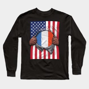 France Flag American Flag Ripped - Gift for French From France Long Sleeve T-Shirt